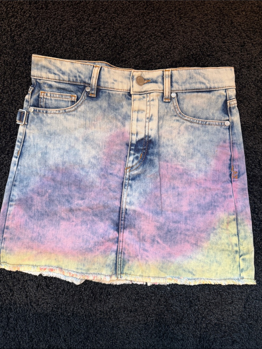 Zadig Pastel Tie-Dye Denim Mini Skirt in Blue, Pink, Yellow